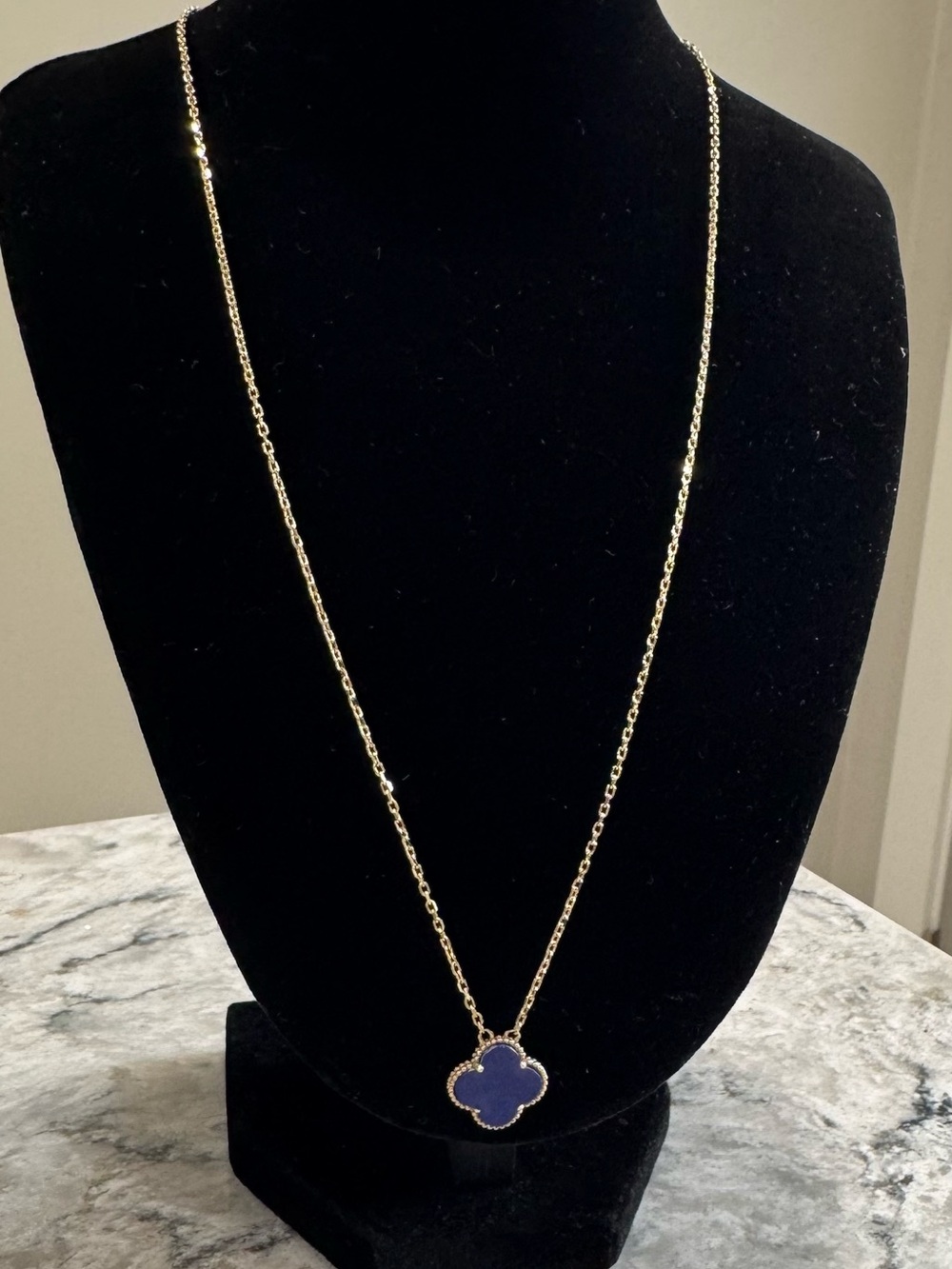 10K Gold Chain Necklace with Blue Clover Pendants 18”